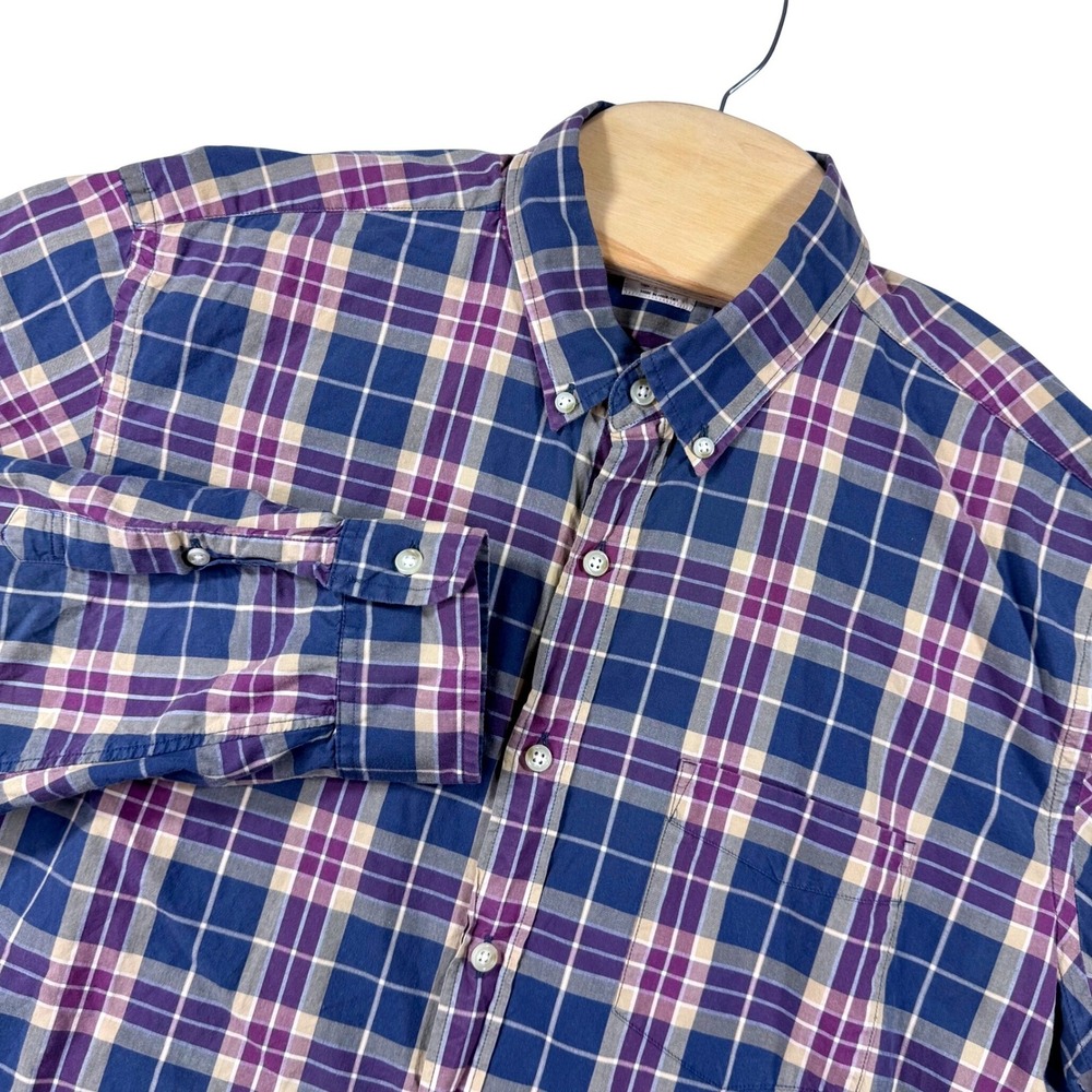 J Crew Mens Button Down Shirt Plaid Long Sleeve 2 Ply‎ Cotton Size L